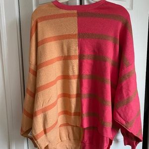 free people oversized contrast stripe tunic sweater hot pink and orange